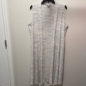 EUC- Women’s LulaRoe Joy Duster Vest Size Medium White Grey Stripe Design